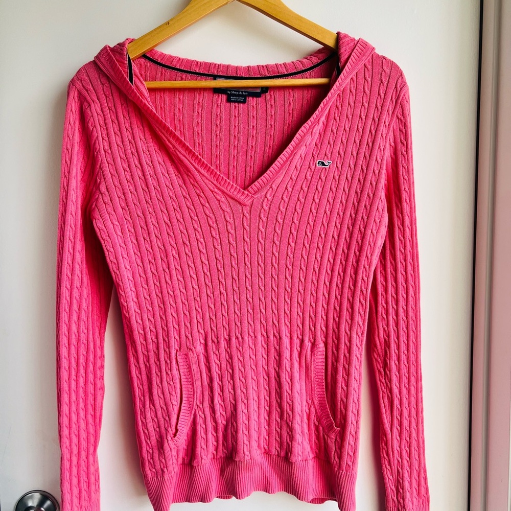 Vineyard Vines by Shep & Ian Womens Pink Cableknit Hoodie Pullover Size: Small